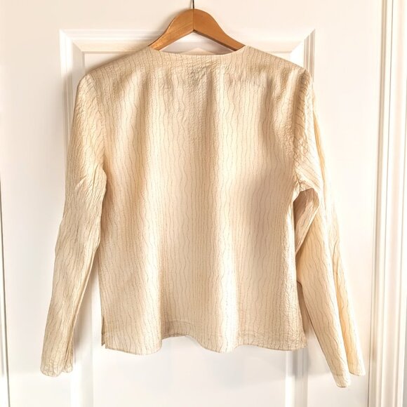 Eileen Fisher Ivory Silk Metallic Thread Jacket - Picture 2 of 7